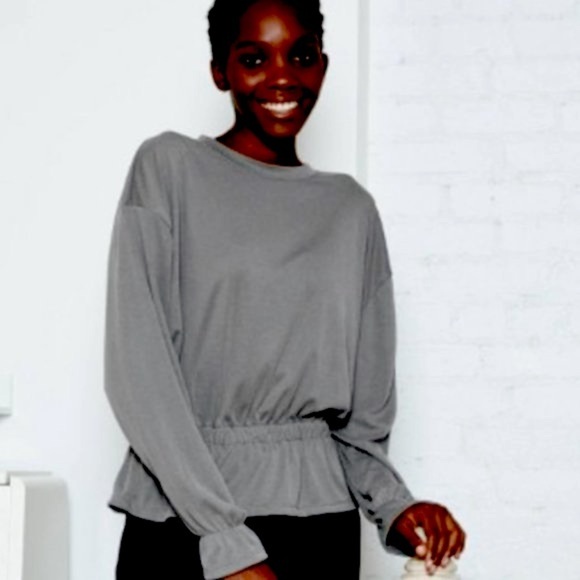 A NEW DAY gray ribbed drop shoulder round neck peplum top M - Picture 6 of 6